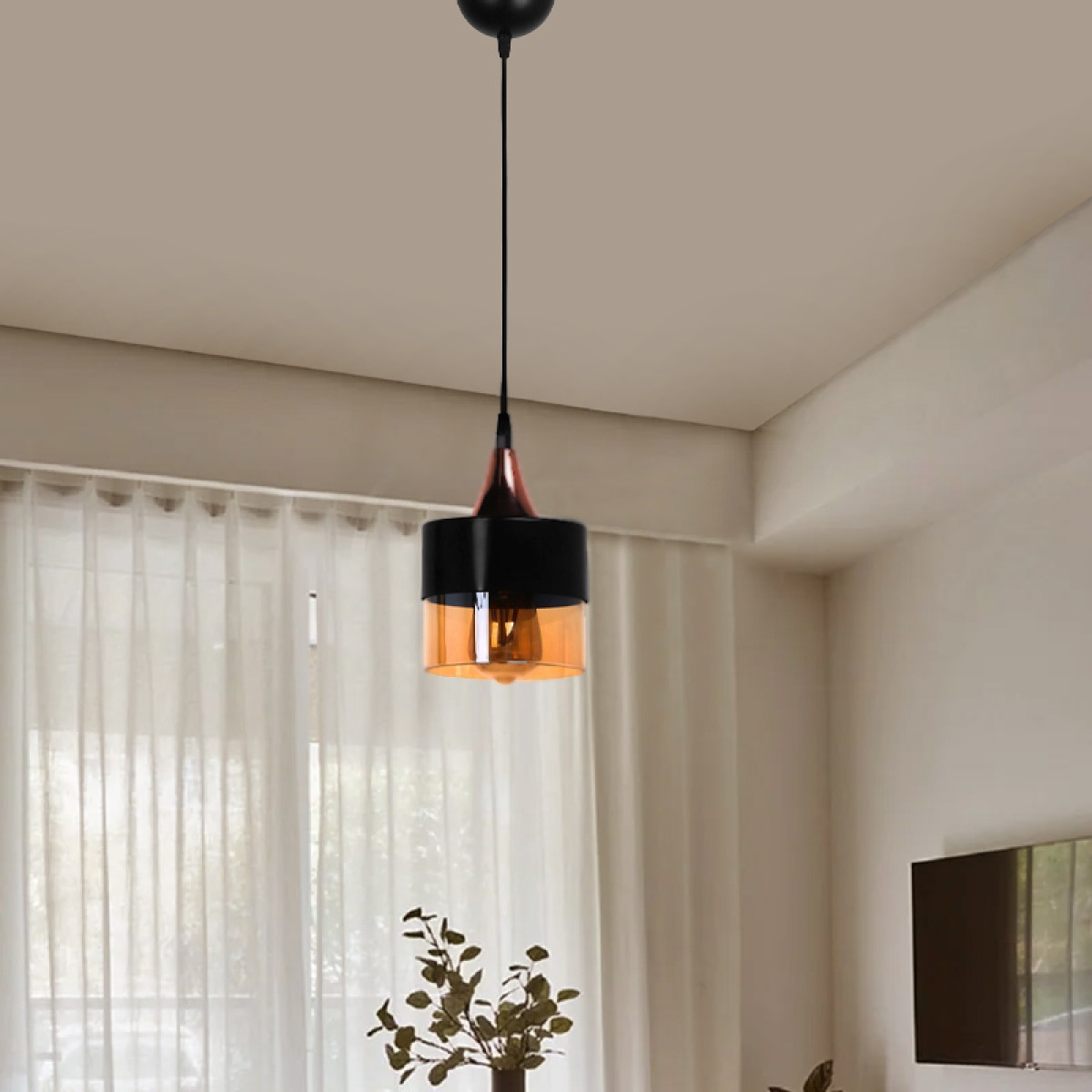Φωτιστικό οροφής Roxy  μεταλλικό - γυάλινο μονόφωτο χρώμα μαύρο 16x16x65εκ.