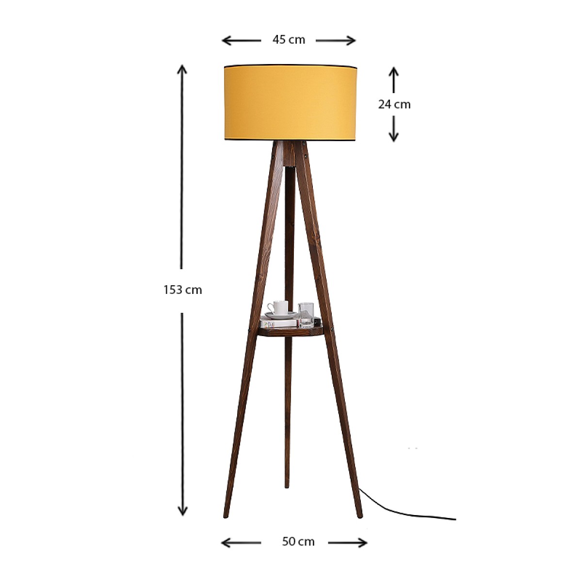 Φωτιστικό δαπέδου Parry  ξύλο/ύφασμα χρώμα καρυδί - μουσταρδί 45x24x153εκ.