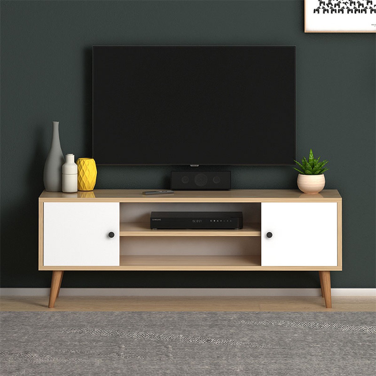 Έπιπλο τηλεόρασης Parma  μελαμίνης χρώμα white - oak 120x30x40εκ.