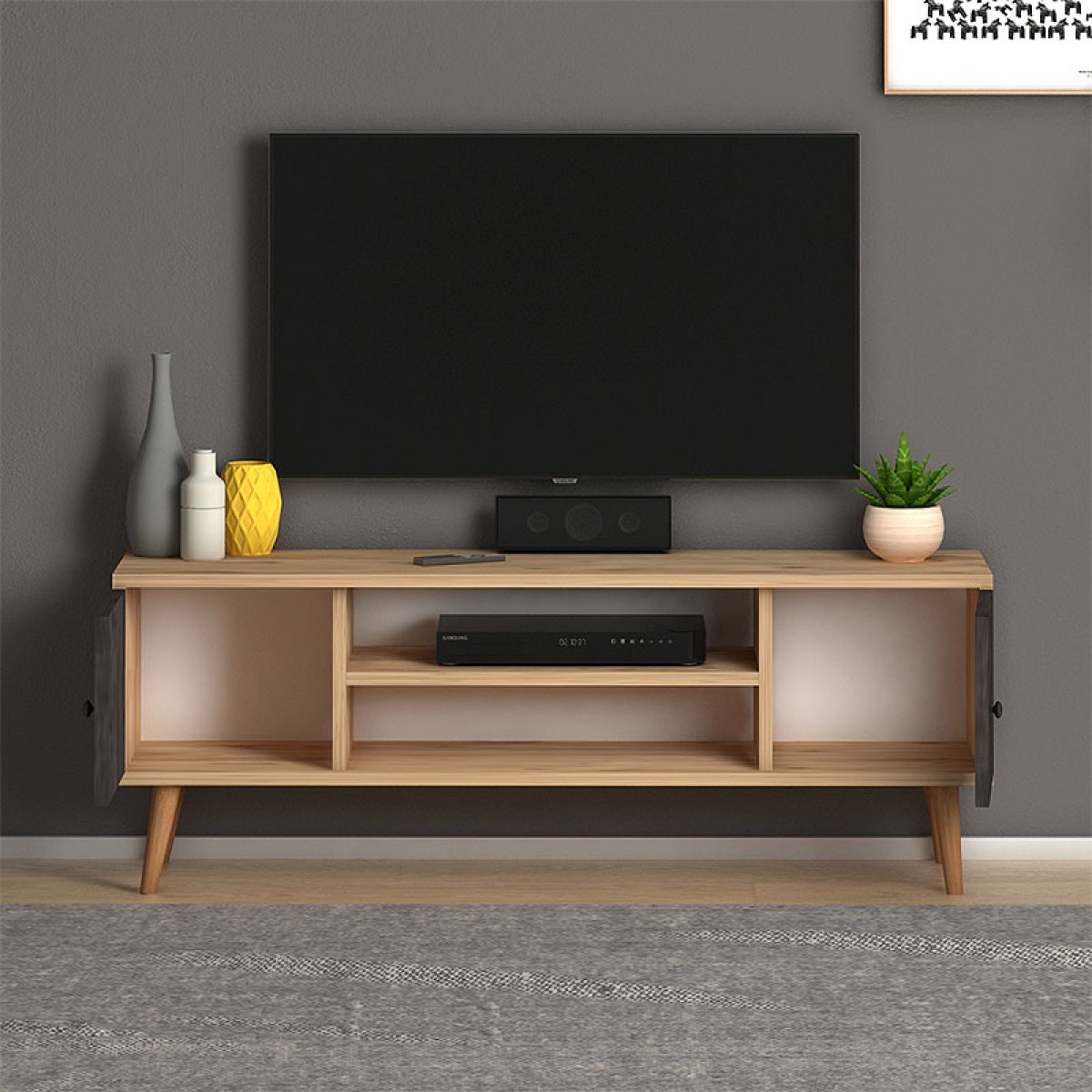 Έπιπλο τηλεόρασης Parma  μελαμίνης χρώμα industrial grey - oak 120x30x40εκ.