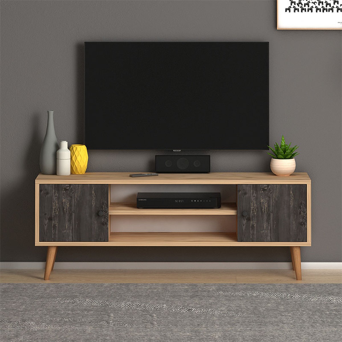 Έπιπλο τηλεόρασης Parma  μελαμίνης χρώμα industrial grey - oak 120x30x40εκ.