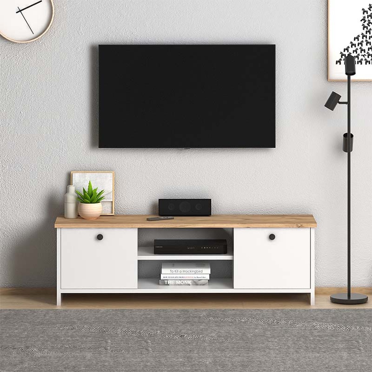 Έπιπλο τηλεόρασης Cube  μελαμίνης χρώμα pine - white 120x30x40εκ.