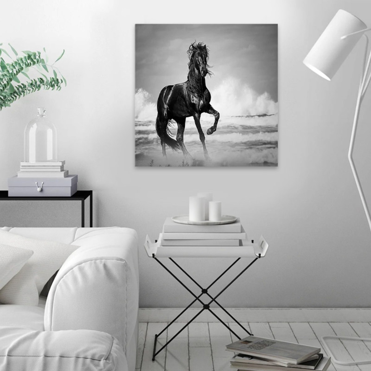 Πίνακας σε καμβά "Black Horse"  ψηφιακής εκτύπωσης 60x60x3εκ.