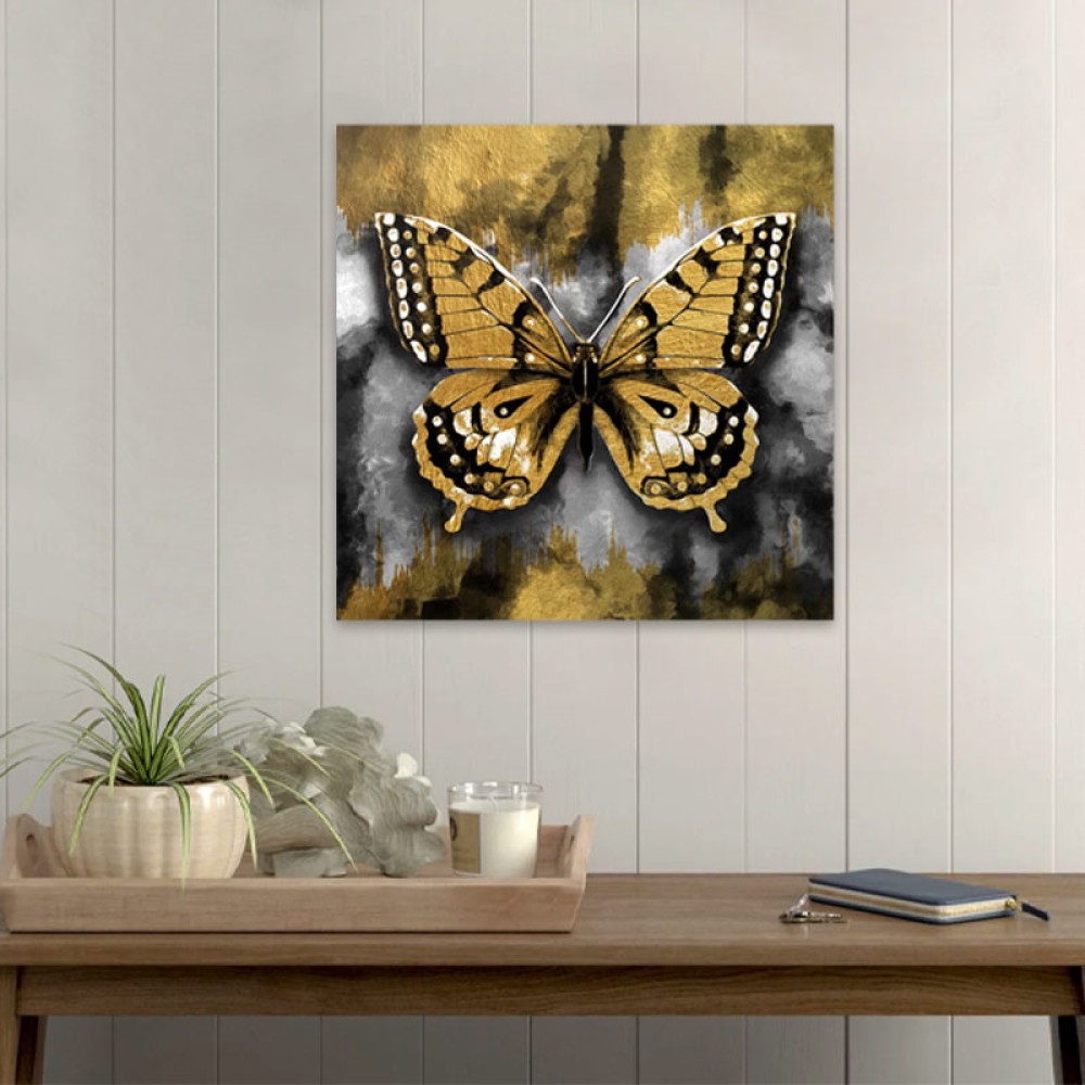 Πίνακας σε καμβά "Golden Butterfly" Megapap ψηφιακής εκτύπωσης 60x60x3εκ.