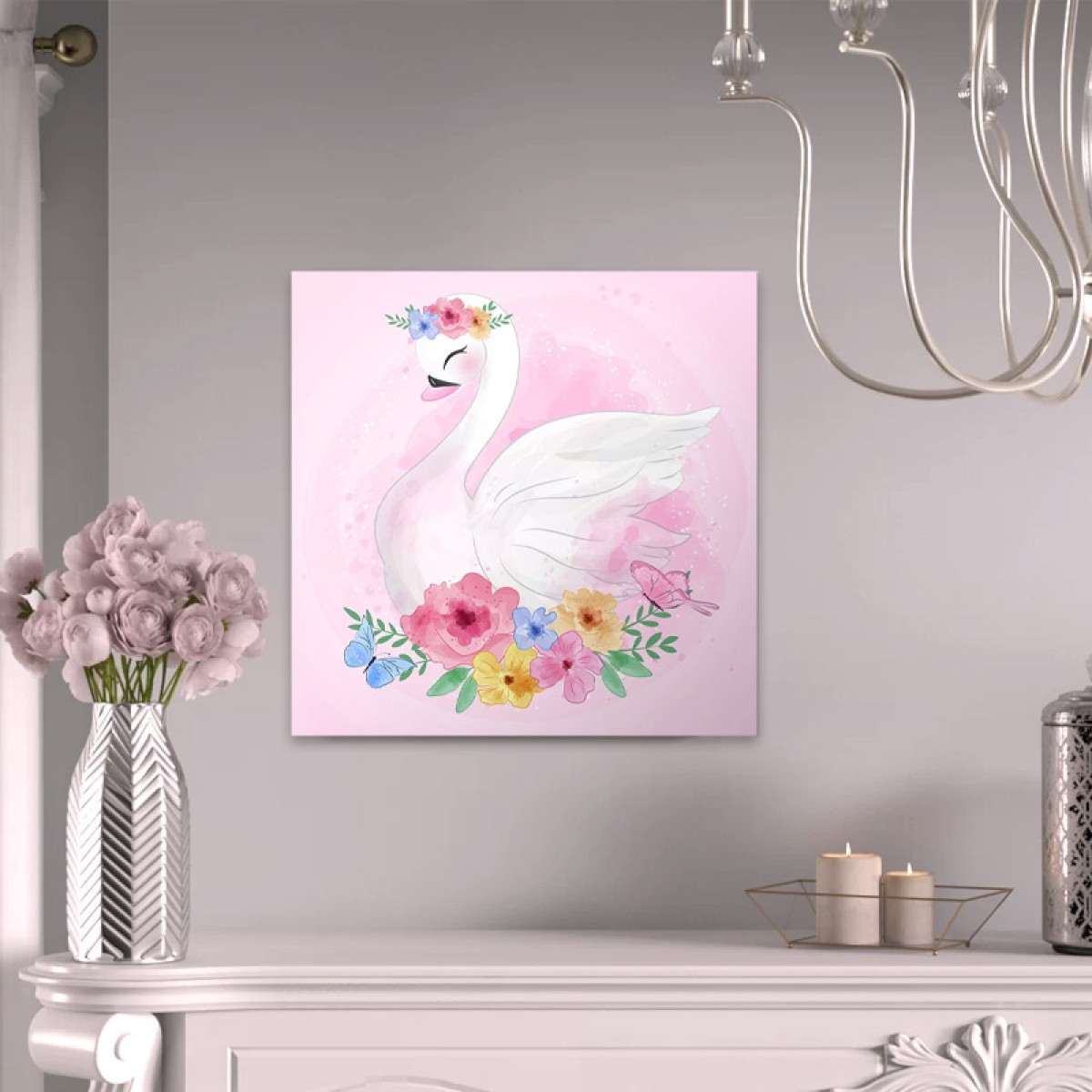 Πίνακας σε καμβά "Baby Swan"  ψηφιακής εκτύπωσης 40x40x3εκ.