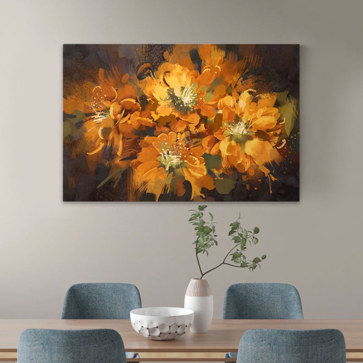 Πίνακας σε καμβά "Orange Flowers"  ψηφιακής εκτύπωσης 120x60x3εκ.