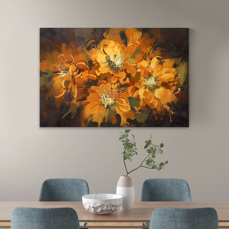 Πίνακας σε καμβά "Orange Flowers" Megapap ψηφιακής εκτύπωσης 120x60x3εκ.