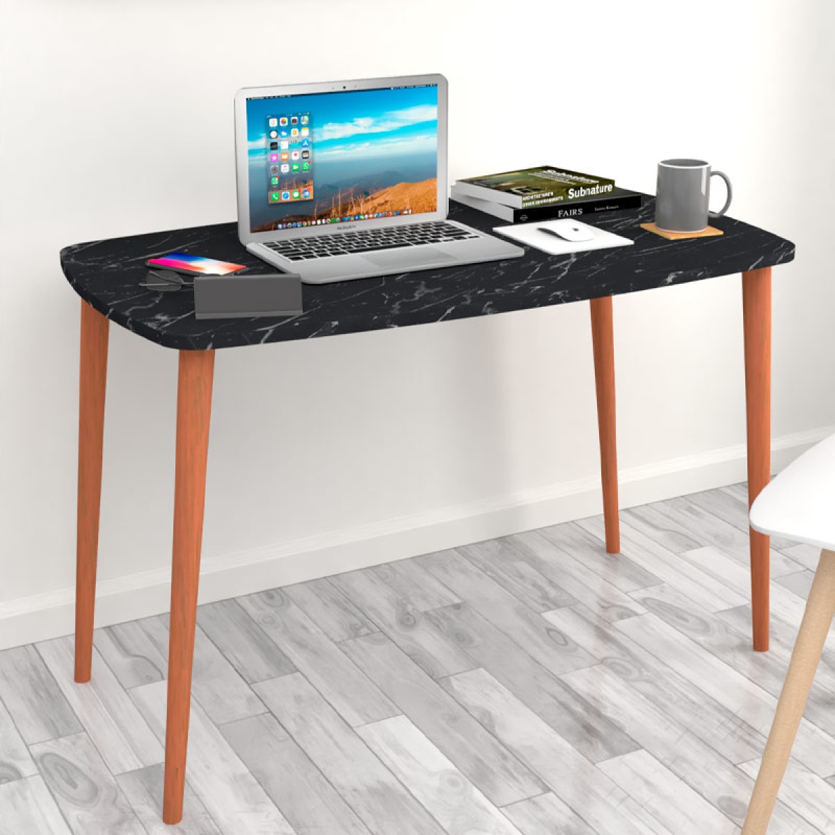 Γραφείο - τραπέζι μελαμίνης Deina  χρώμα μαύρο εφέ μαρμάρου 105x60x72εκ.