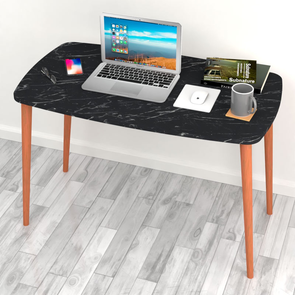 Γραφείο - τραπέζι μελαμίνης Deina  χρώμα μαύρο εφέ μαρμάρου 105x60x72εκ.