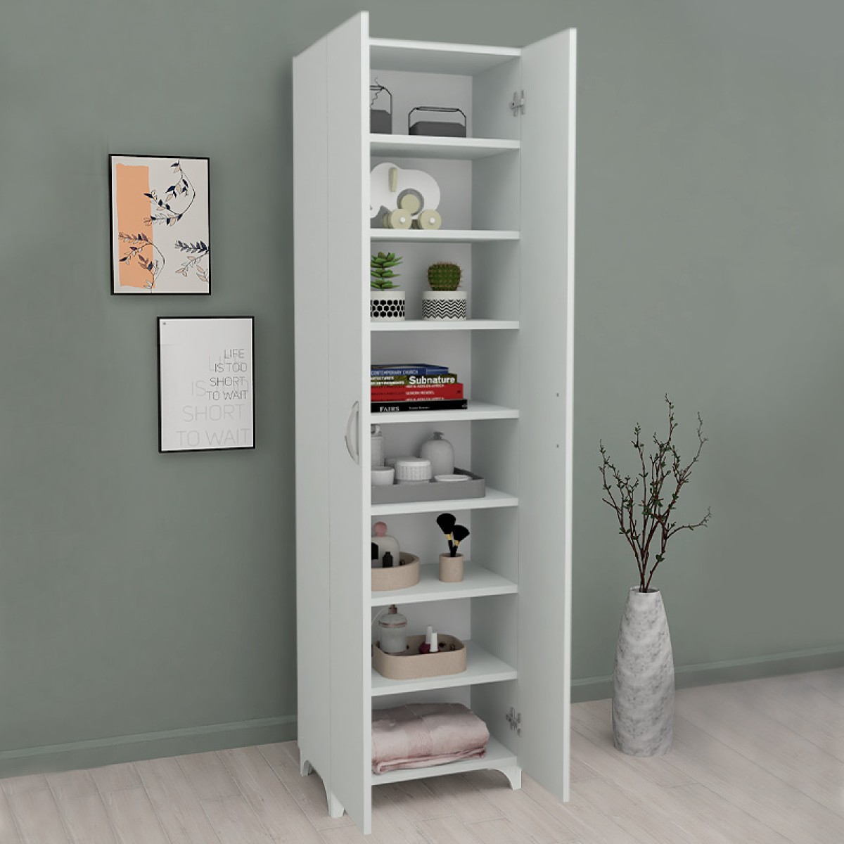 Ντουλάπα - Παπουτσοθήκη Lilly Megapap χρώμα λευκό 49x32x178εκ.