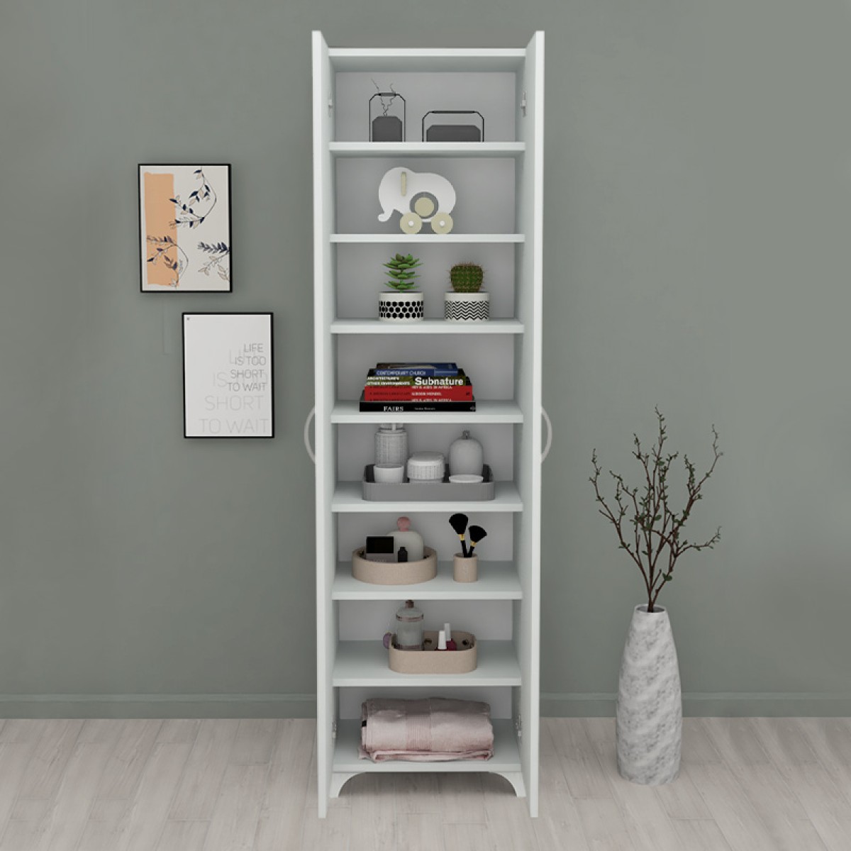 Ντουλάπα - Παπουτσοθήκη Lilly Megapap χρώμα λευκό 49x32x178εκ.