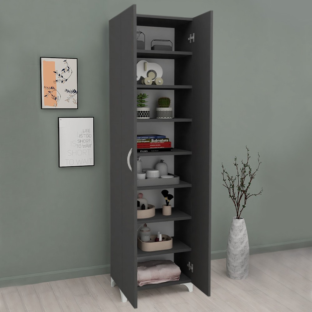 Ντουλάπα - Παπουτσοθήκη Lilly Megapap χρώμα ανθρακί 49x32x178εκ.