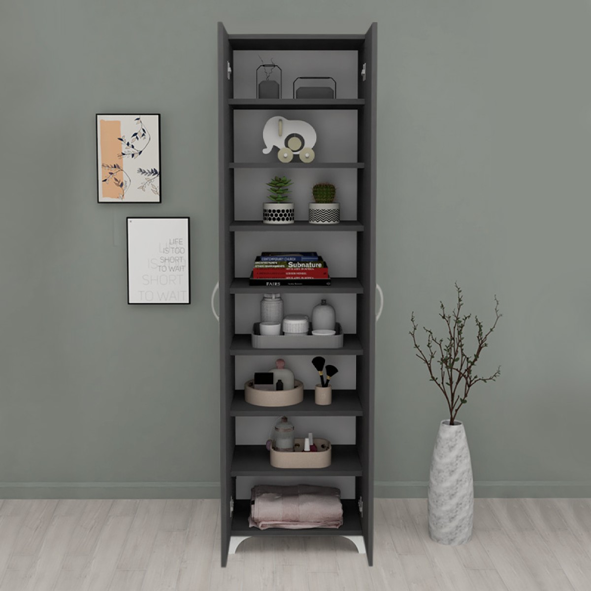 Ντουλάπα - Παπουτσοθήκη Lilly Megapap χρώμα ανθρακί 49x32x178εκ.