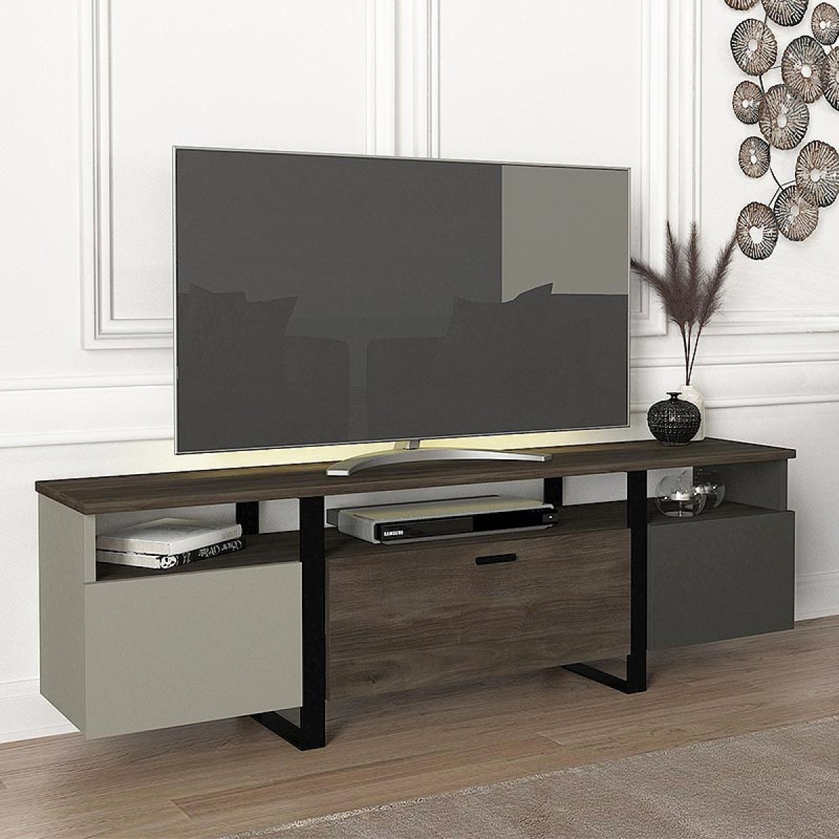 Έπιπλο τηλεόρασης Pescara  από μελαμίνη χρώμα σκούρο καρυδί 150x31,5x46εκ.