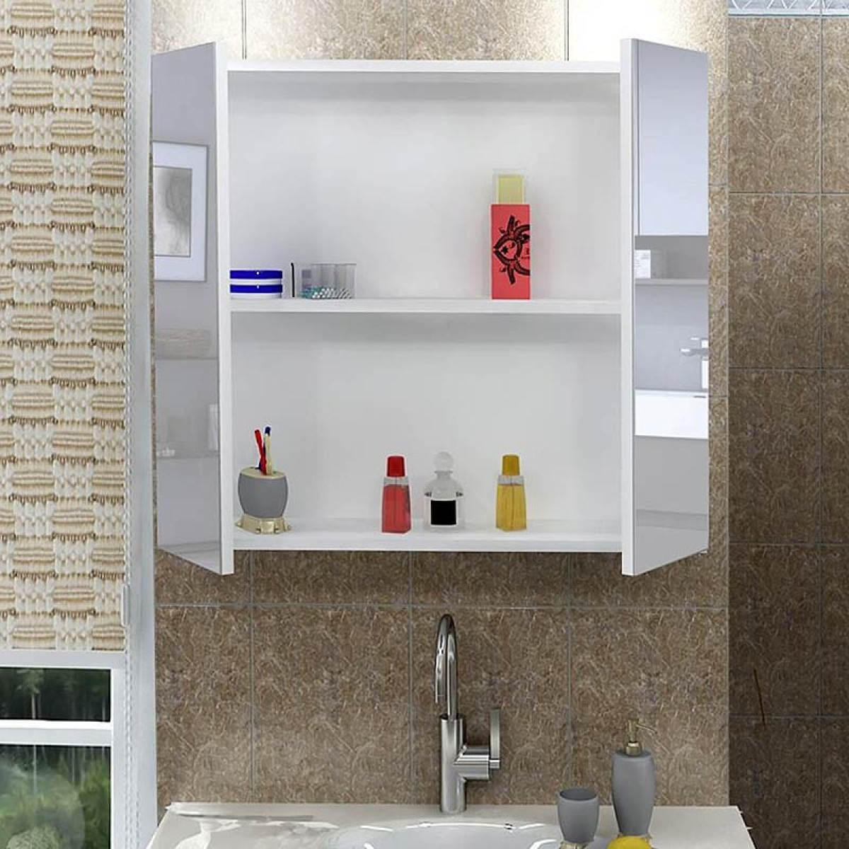 Καθρέπτης μπάνιου με ντουλάπι Nisa από μελαμίνη χρώμα λευκό 60x15x60εκ.