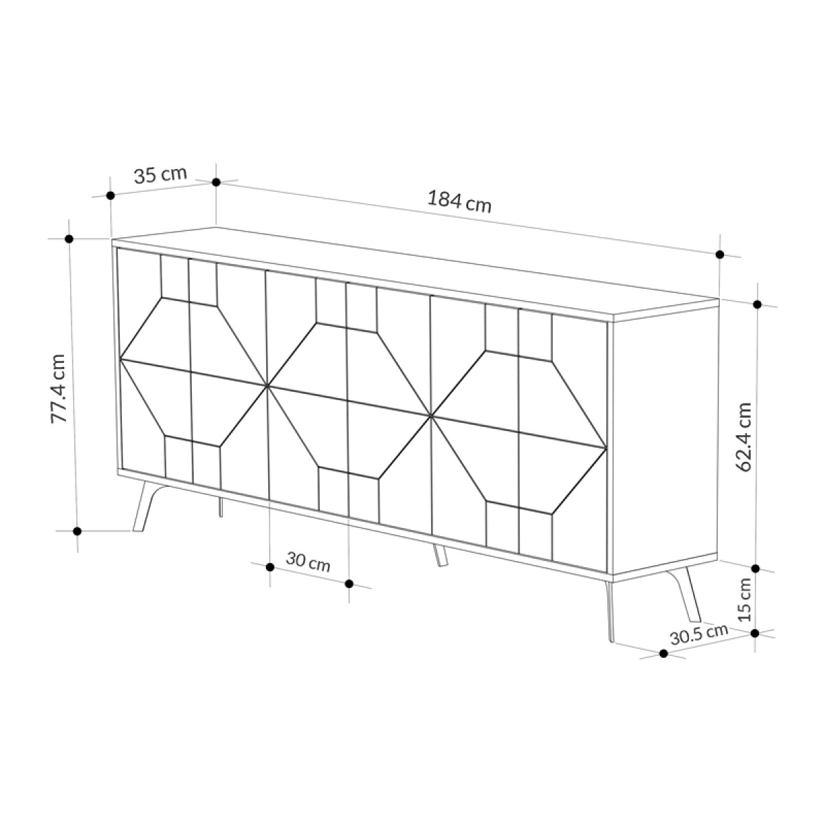 Μπουφές μελαμίνης Dune  χρώμα λευκό αντικέ 184x35x77,4εκ.