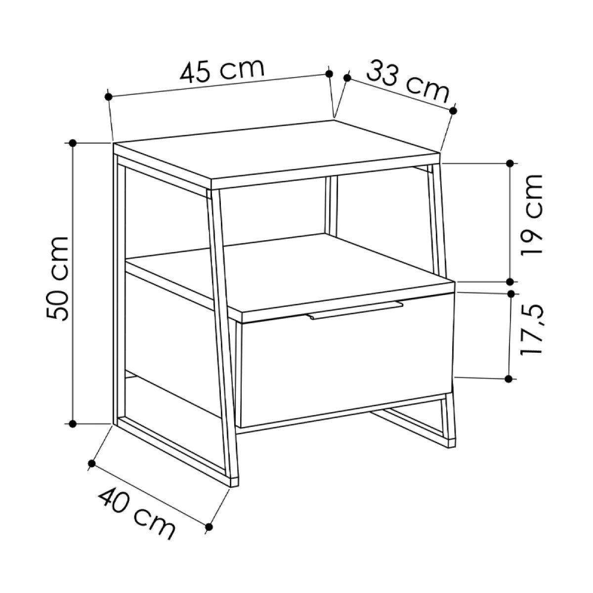 Κομοδίνο μελαμίνης Pal  χρώμα ανθρακί 45x40x50εκ.