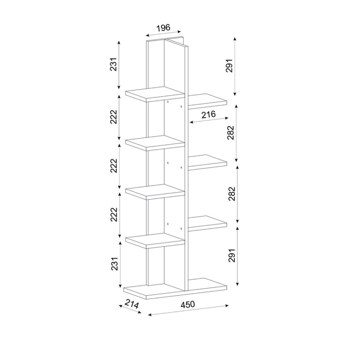 Βιβλιοθήκη μελαμίνης Tree  χρώμα λευκό 45x21,4x113εκ.