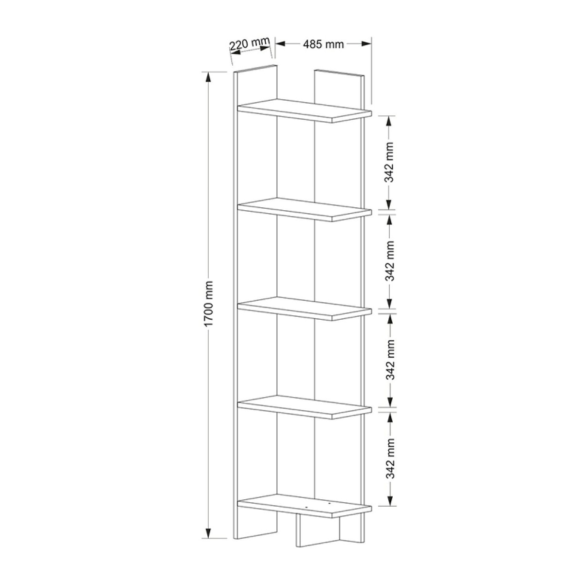 Βιβλιοθήκη μελαμίνης Perla  χρώμα λευκό 48x22x170εκ.