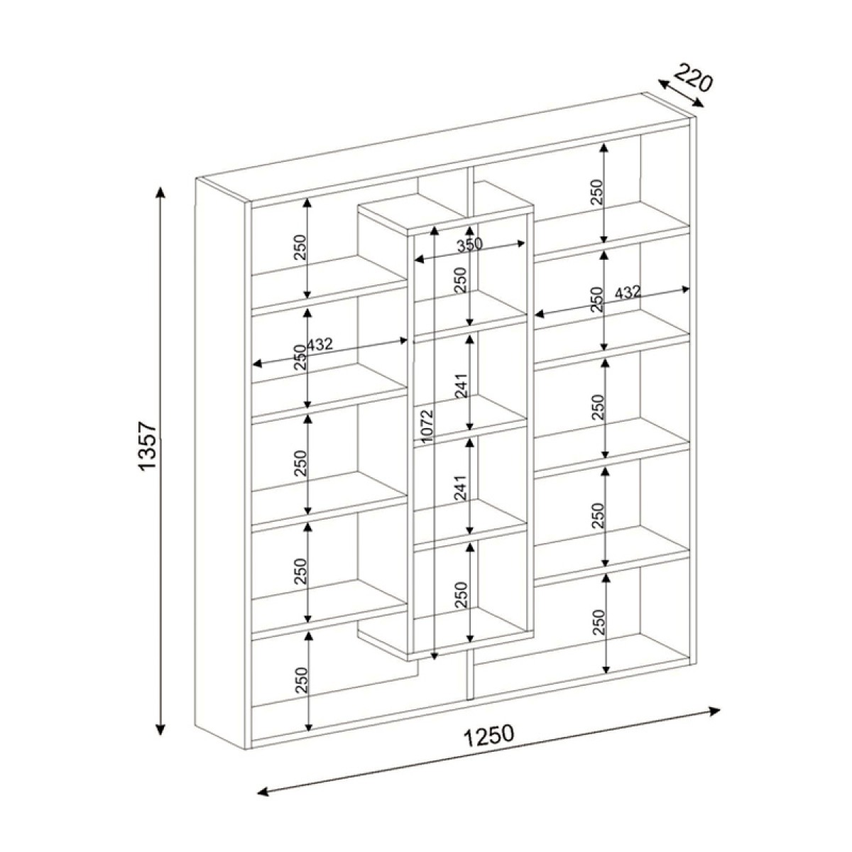 Βιβλιοθήκη μελαμίνης Ample  χρώμα λευκό 125x22x135,7εκ.