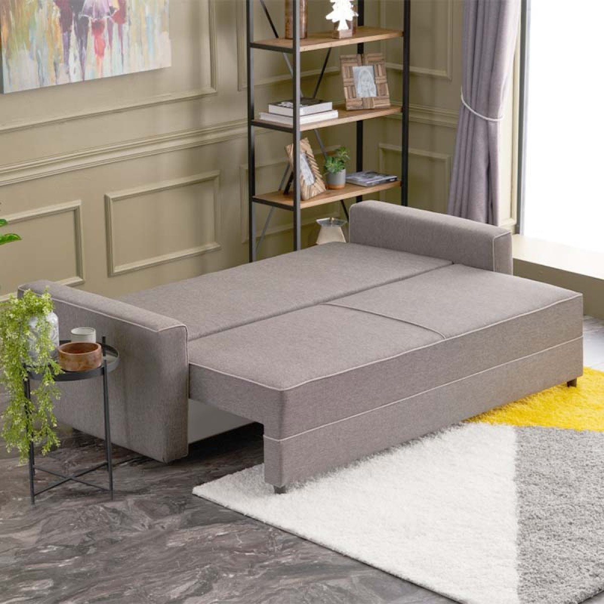 Καναπές - κρεβάτι Ece  τριθέσιος υφασμάτινος χρώμα καφέ 215x90x88εκ.