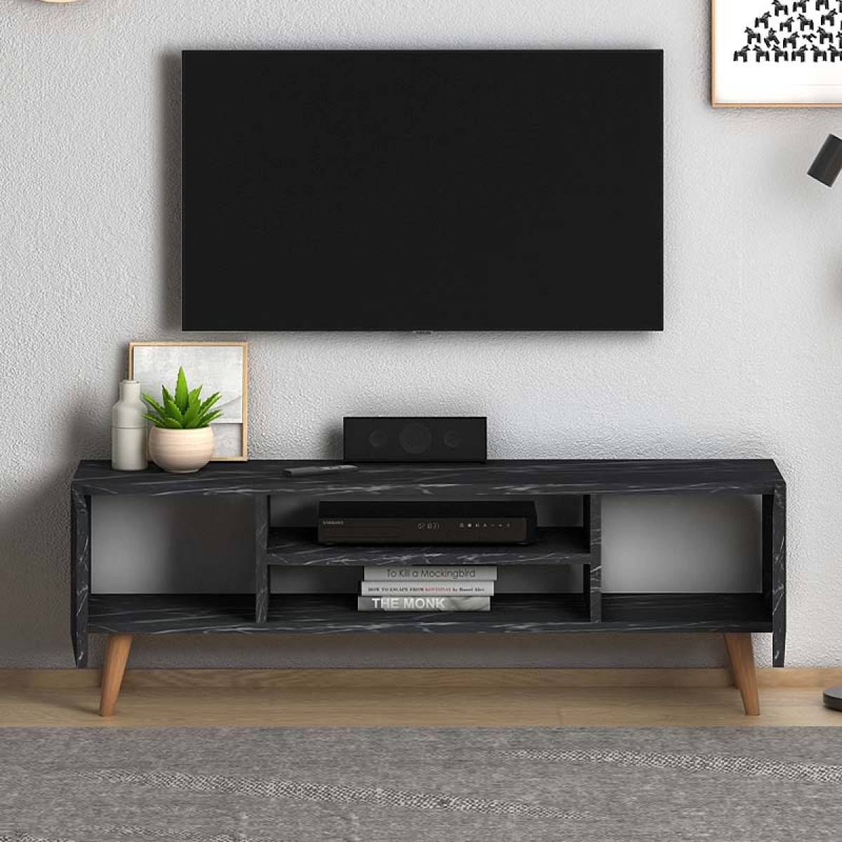 Έπιπλο τηλεόρασης Etna  μελαμίνης χρώμα μαύρο εφέ μαρμάρου 120x30x40εκ.