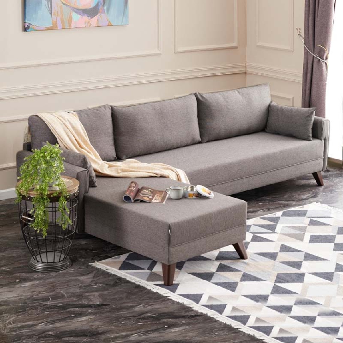 Γωνιακός καναπές Bella  αριστερή γωνία υφασμάτινος χρώμα καφέ 275x165x85εκ.