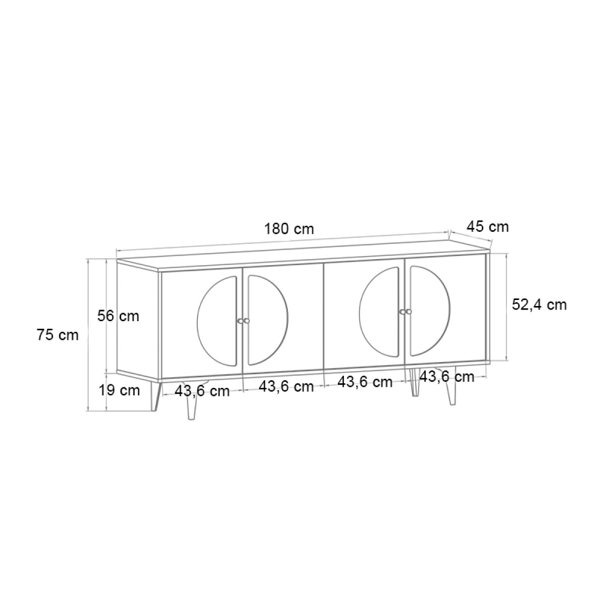 Μπουφές Aureta Megapap χρώμα λευκό - sapphire oak 180x45x75εκ.