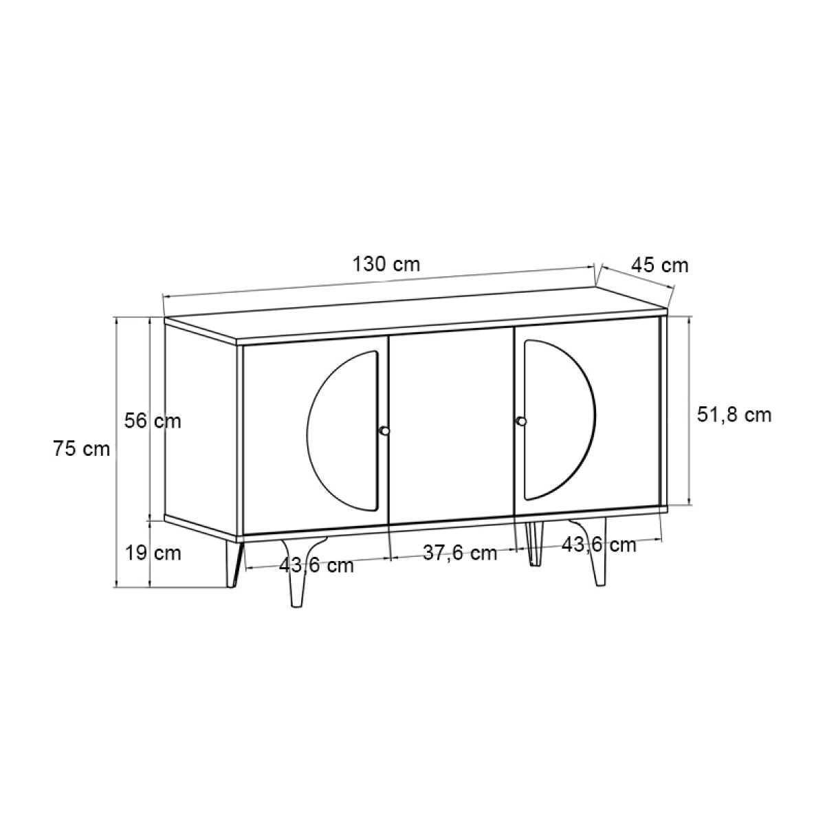 Μπουφές Aureta Megapap χρώμα λευκό - sapphire oak 130x45x75εκ.