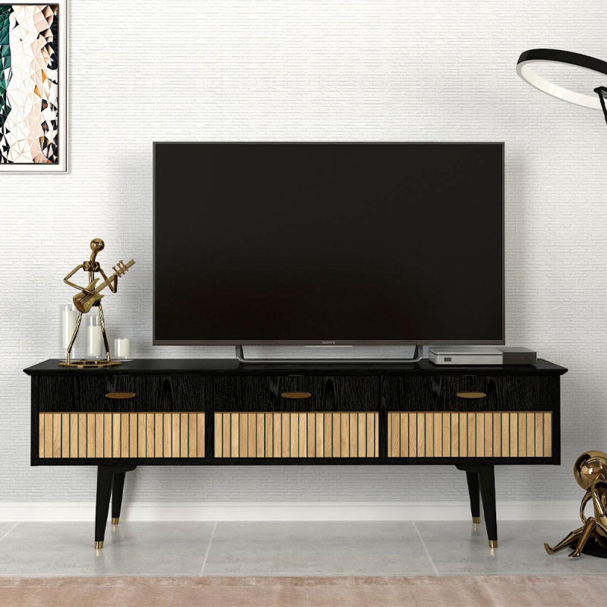 Έπιπλο τηλεόρασης Bolea Megapap χρώμα modern black 150x35x49,7 εκ.