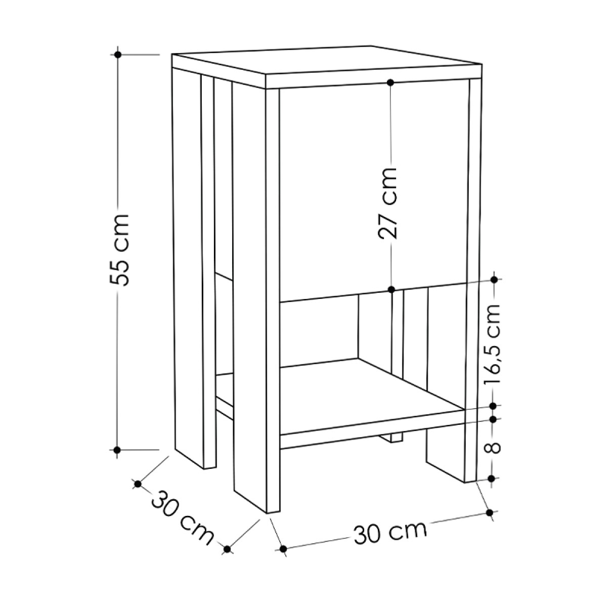 Κομοδίνο Ema Megapap χρώμα sapphire oak - λευκό 30x30x55εκ.