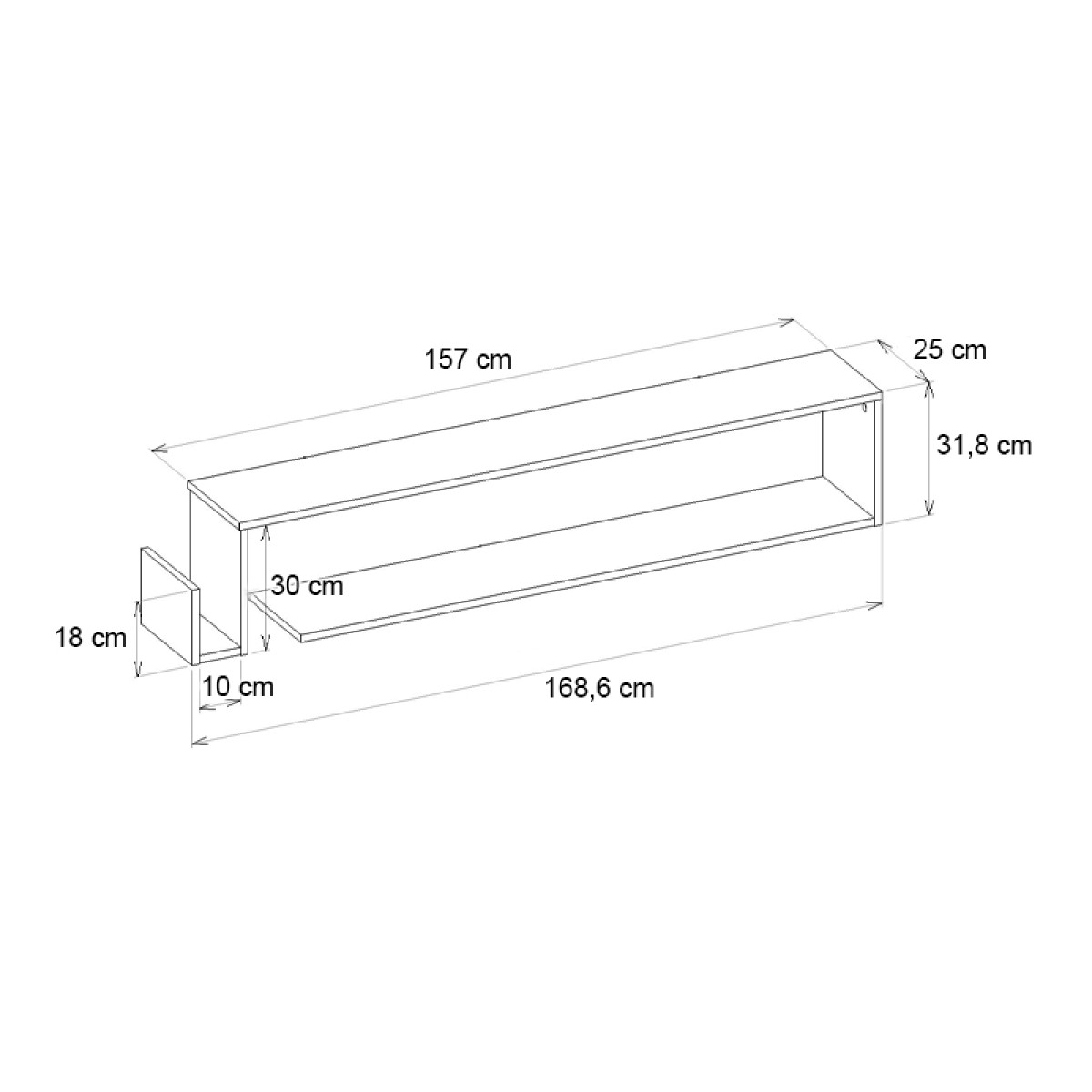 Έπιπλο τηλεόρασης επιτοίχιο Regnar Megapap χρώμα rebab 168,6x25x31,8εκ.