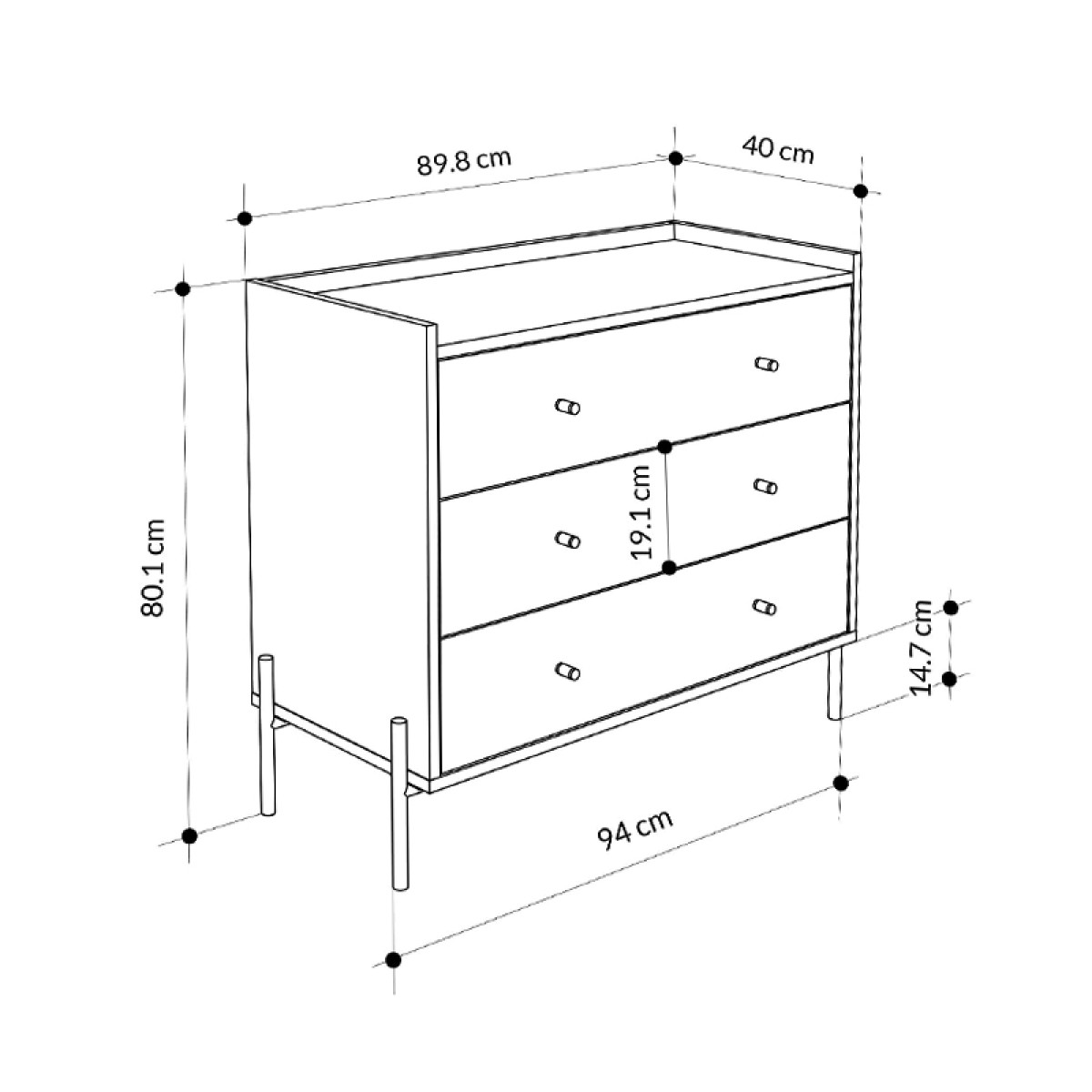 Συρταριέρα Malta Megapap χρώμα sapphire oak 94x40x80,1εκ.