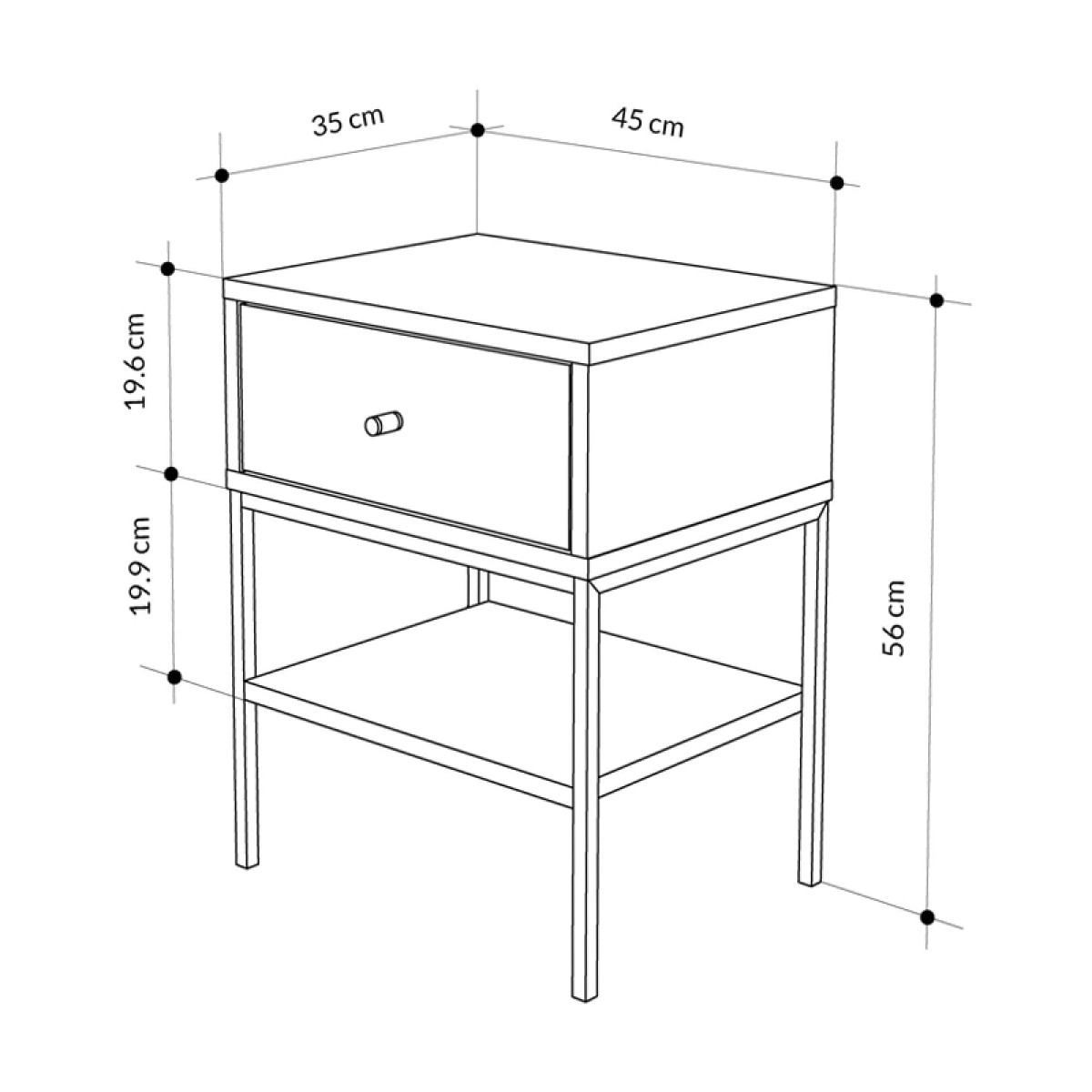 Κομοδίνο Lisa Megapap χρώμα saphhire oak 45x35x56εκ.