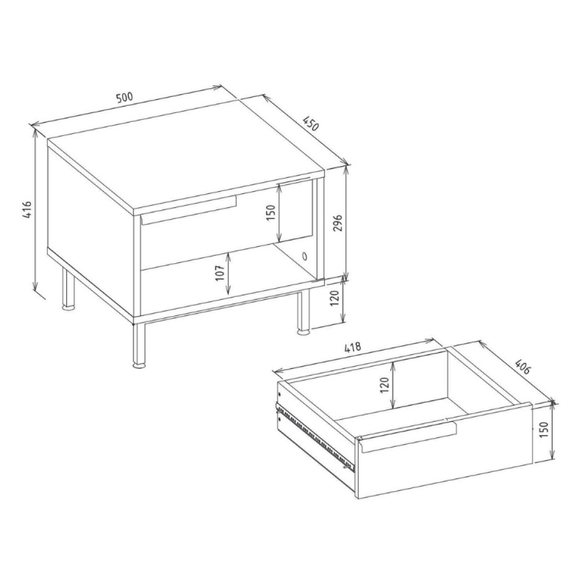 Κομοδίνο Suzy Megapap χρώμα λευκό 50x45x41,6εκ.