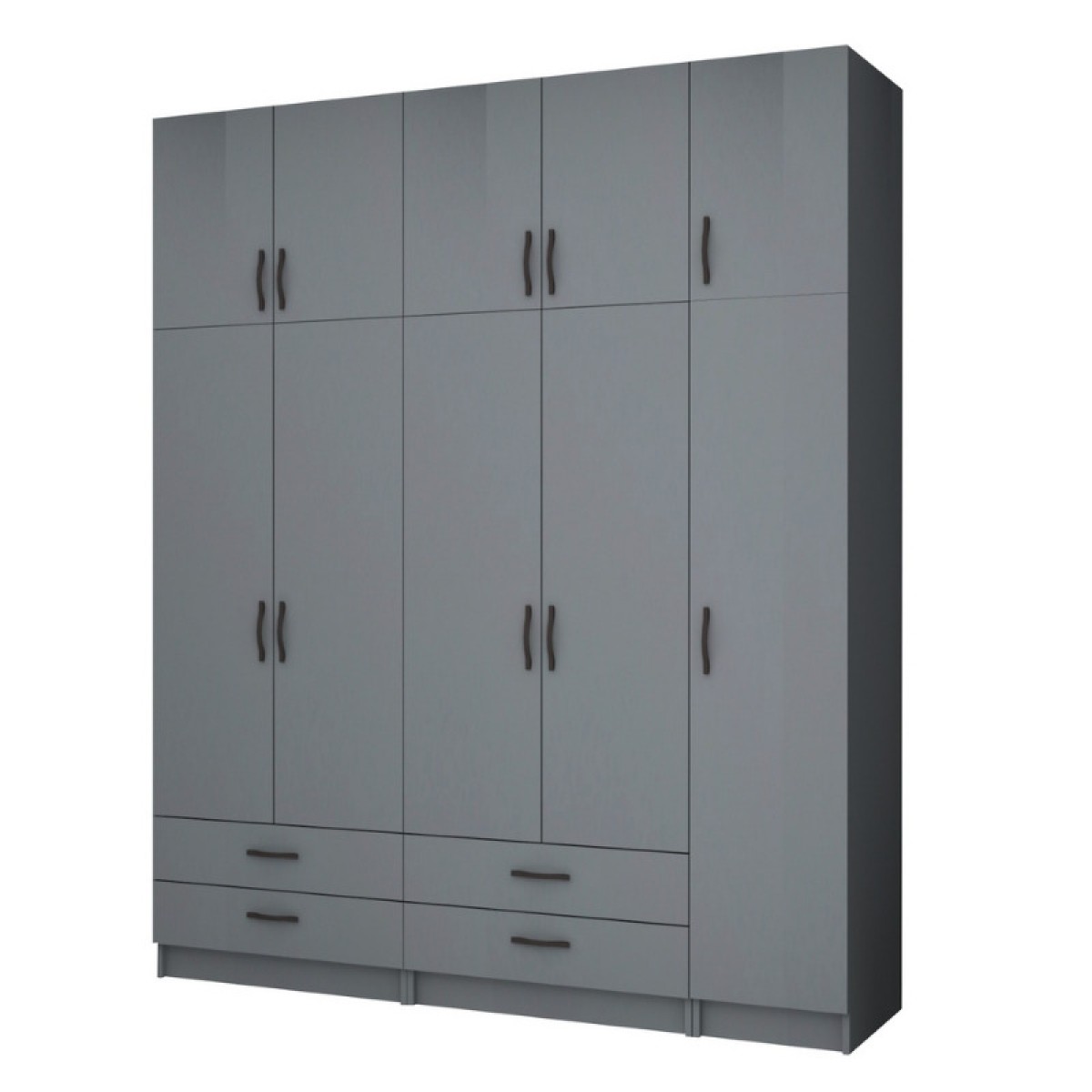 Ντουλάπα ρούχων Ricardo Megapap πεντάφυλλη με πατάρι και συρτάρια χρώμα ανθρακί 200x51,8x240εκ.