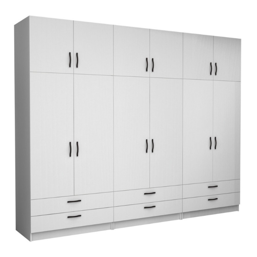 Ντουλάπα ρούχων Victoria Megapap εξάφυλλη με πατάρι και συρτάρια χρώμα λευκό 300x60x240εκ.