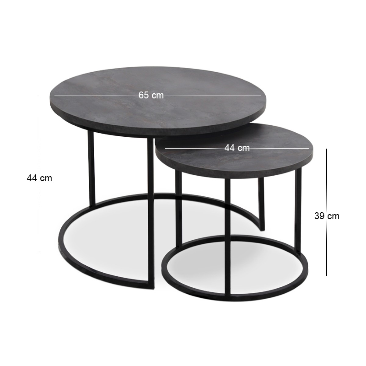 Τραπεζάκι σαλονιού σετ 2 τμχ Gary Megapap Mdf - μεταλλικό χρώμα σκούρο γκρι σκυροδέματος 65x65x44εκ.