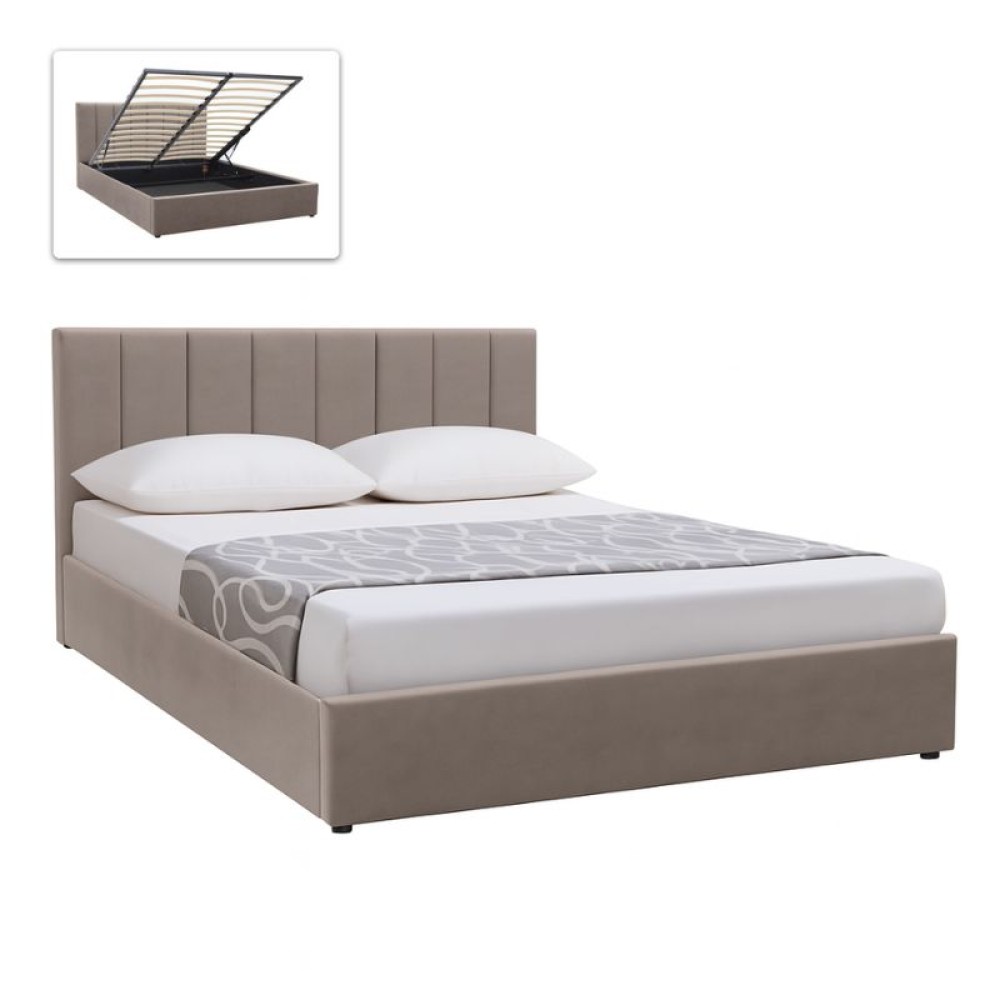 Κρεβάτι Renata Megapap υφασμάτινο με αποθηκευτικό χώρο χρώμα μπεζ 160x200εκ.