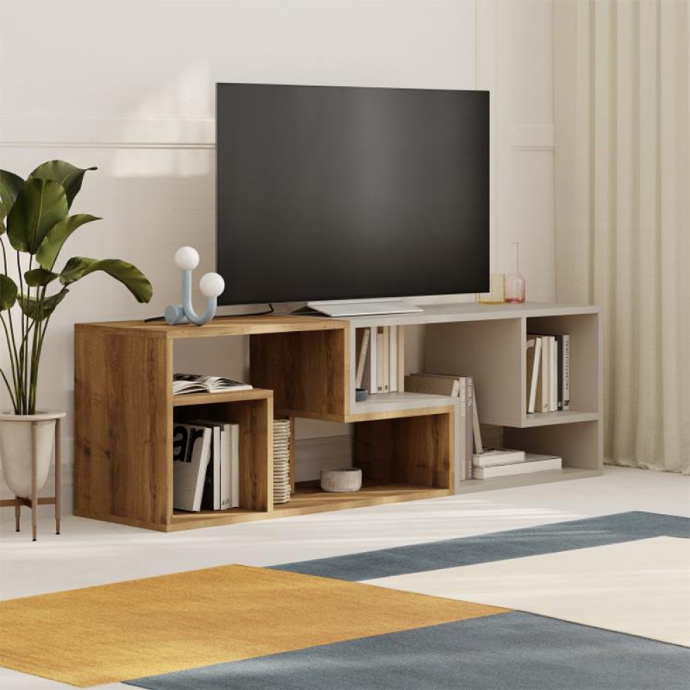 Έπιπλο τηλεόρασης Glis Megapap πολυμορφικό χρώμα sapphire oak - λευκό 145x35x44,8εκ.