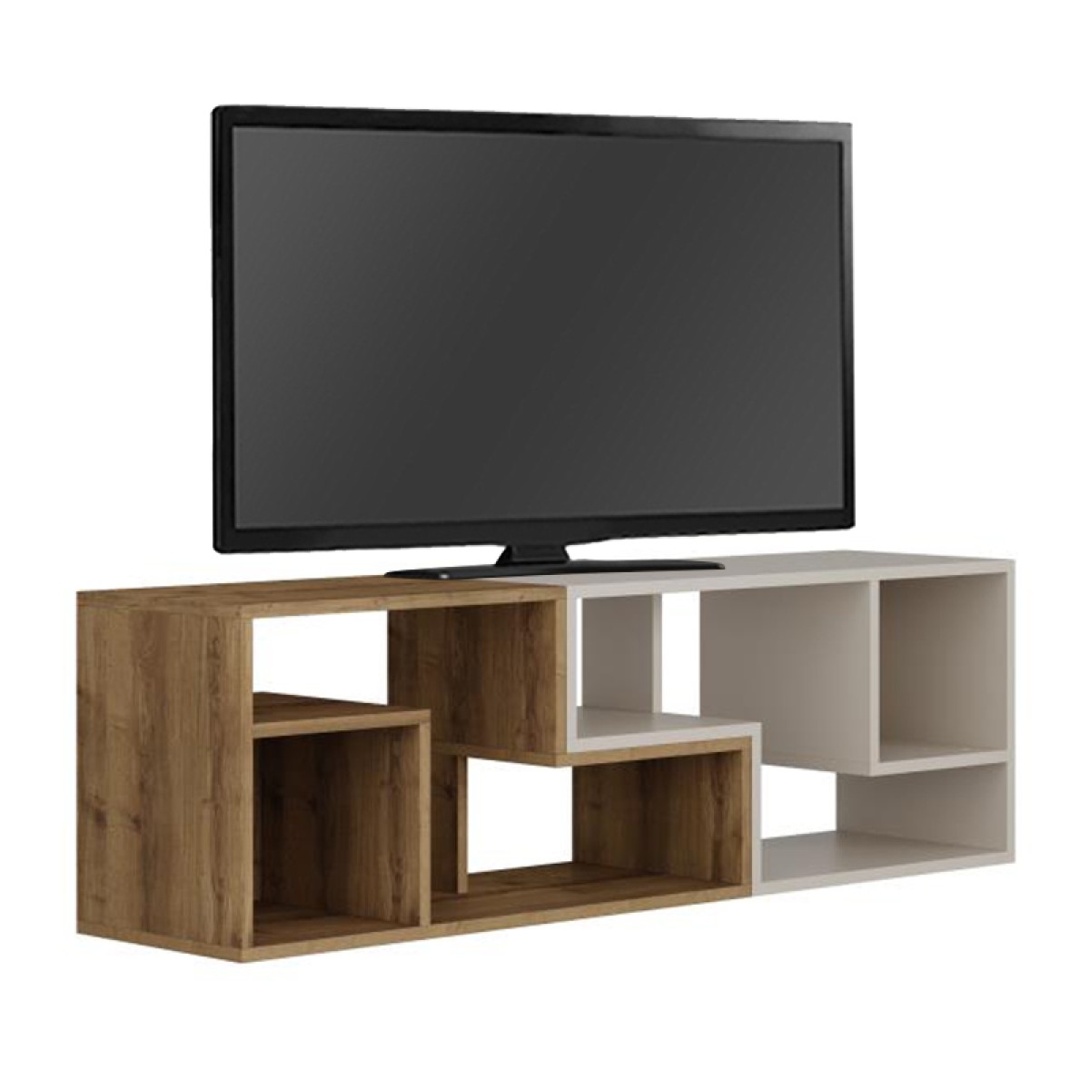 Έπιπλο τηλεόρασης Glis Megapap πολυμορφικό χρώμα sapphire oak - λευκό 145x35x44,8εκ.