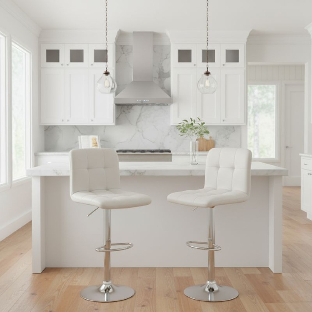 Σκαμπό μπαρ Carmelo Megapap με ρυθμιζόμενο ύψος PU λευκό - βάση χρωμίου 45x42x90/113εκ.