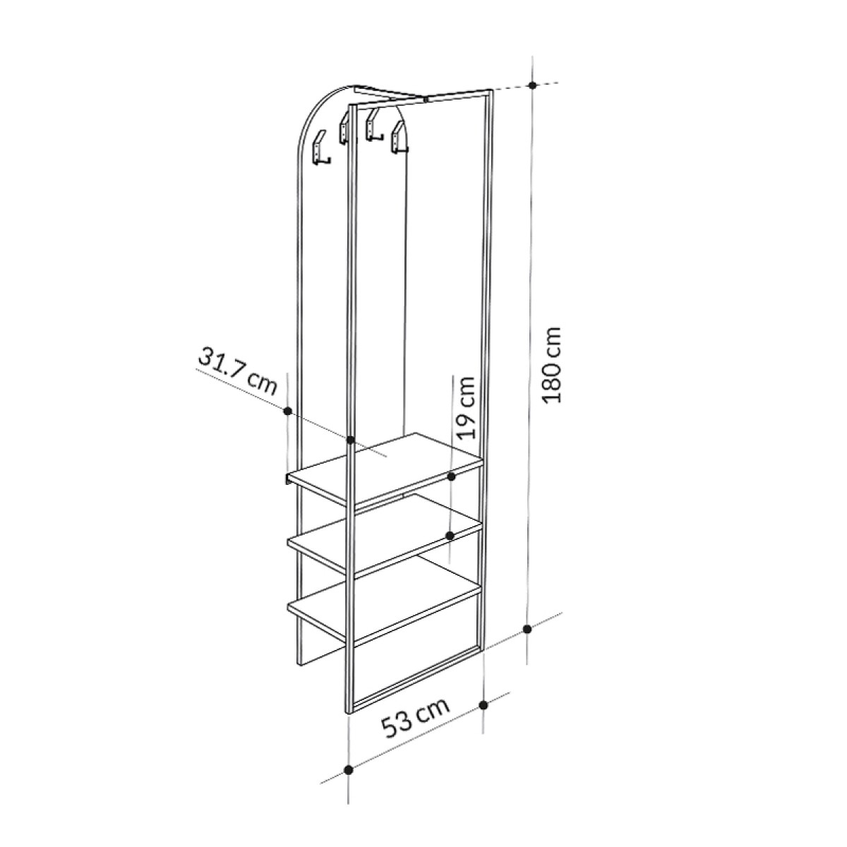 Έπιπλο εισόδου Archy Megapap χρώμα ανοιχτό καρυδί 53x31,7x180εκ.