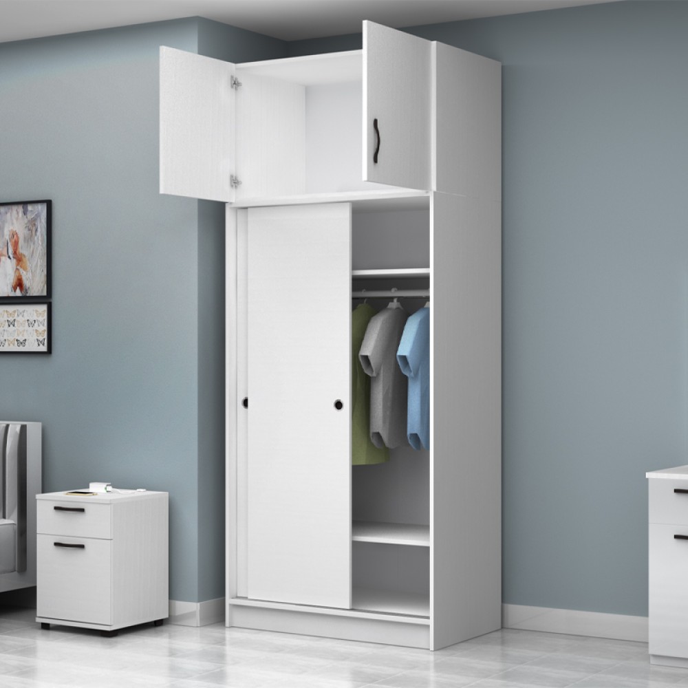 Ντουλάπα ρούχων Regio Megapap δίφυλλη συρόμενη με πατάρι χρώμα λευκό 100x60x240εκ.