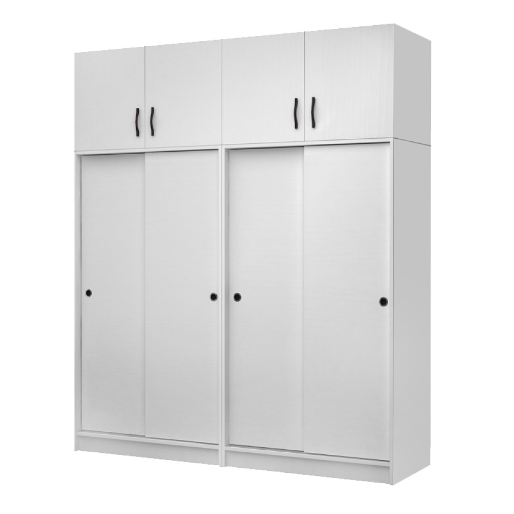 Ντουλάπα ρούχων Regio Megapap τετράφυλλη συρόμενη με πατάρι χρώμα λευκό 200x60x240εκ.