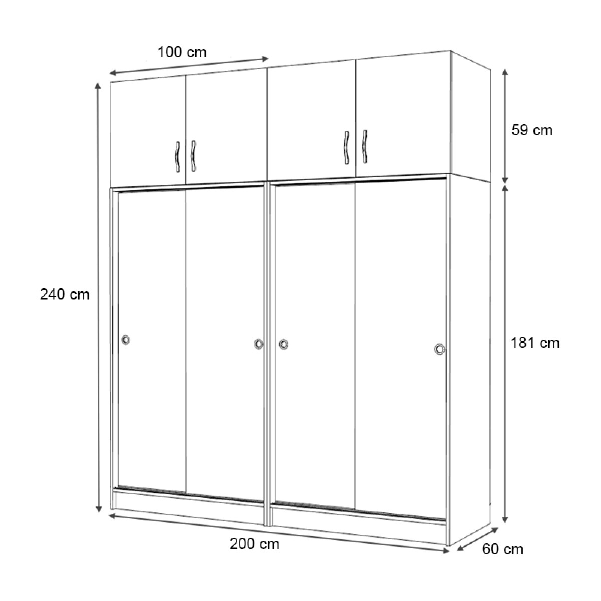 Ντουλάπα ρούχων Regio Megapap τετράφυλλη συρόμενη με πατάρι χρώμα λευκό 200x60x240εκ.
