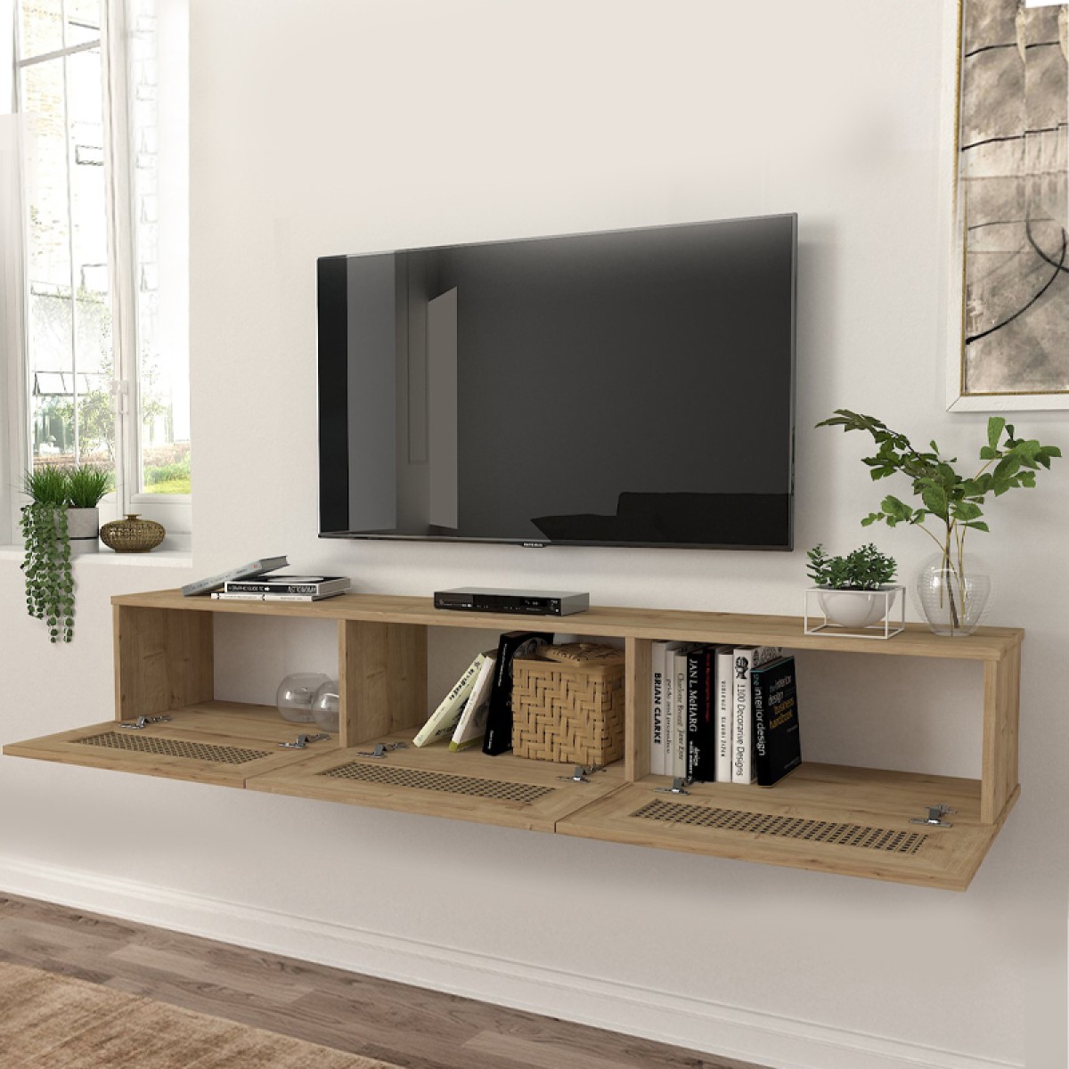 Έπιπλο τηλεόρασης επιτοίχιο Samuel Megapap χρώμα sapphire oak 180x31,4x28,6εκ.