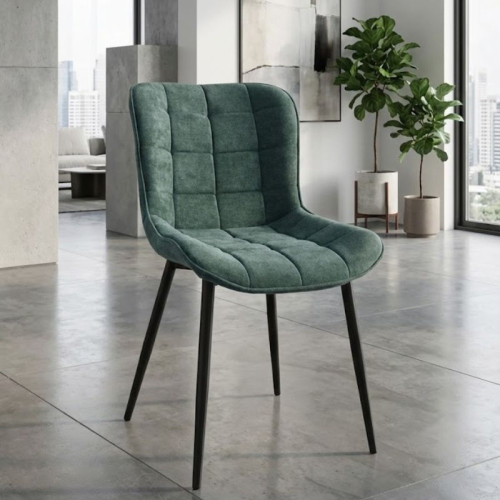 Καρέκλα τραπεζαρίας Chiara Megapap πράσινο ύφασμα - μεταλλικό μαύρο πόδι 48x58x81εκ.