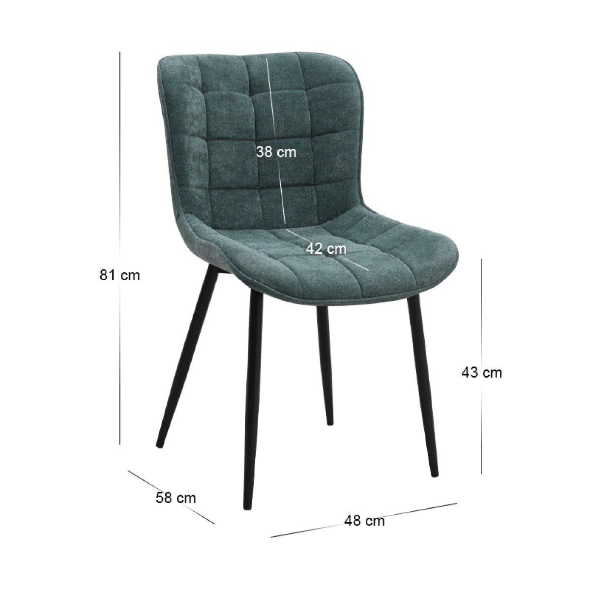 Καρέκλα τραπεζαρίας Chiara Megapap πράσινο ύφασμα - μεταλλικό μαύρο πόδι 48x58x81εκ.