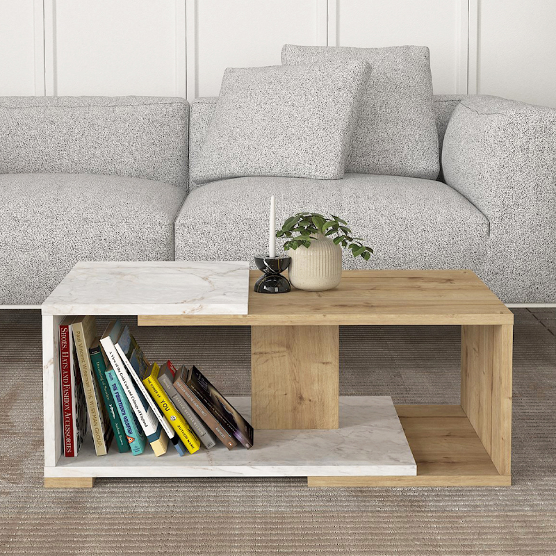 Τραπεζάκι σαλονιού Mareta Megapap χρώμα λευκό εφέ μαρμάρου - sapphire oak 81,8x50x35εκ.